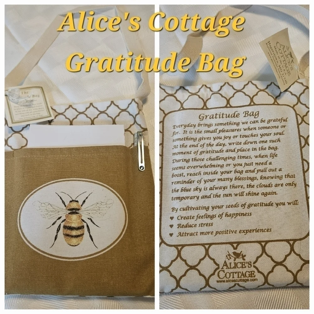 Alice's Cottage Gratitude Bag Bee Note Pad and Pen NWT